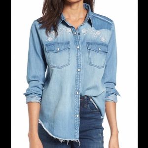 NWOT SUN & SHADOW Embroidered Chambray Shirt - XS